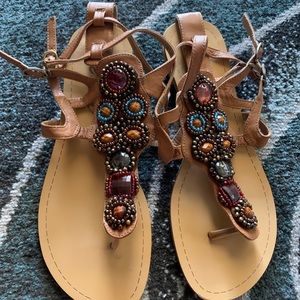 Cute beaded tan sandals size US7 / EU37